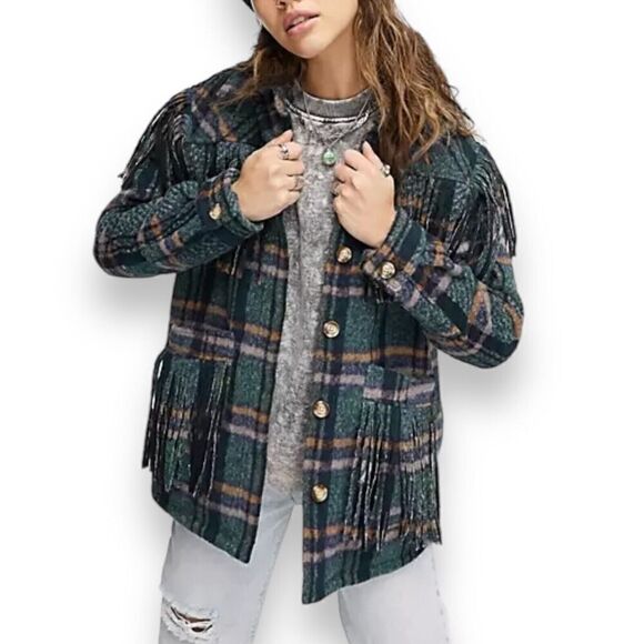 Blank NYC Jacket Women’s XL‎ Green Plaid Shacket Fringe Button Down Pockets - Picture 16 of 16
